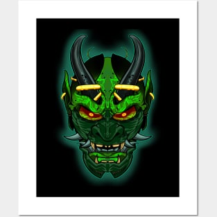 Green mask Oni Posters and Art